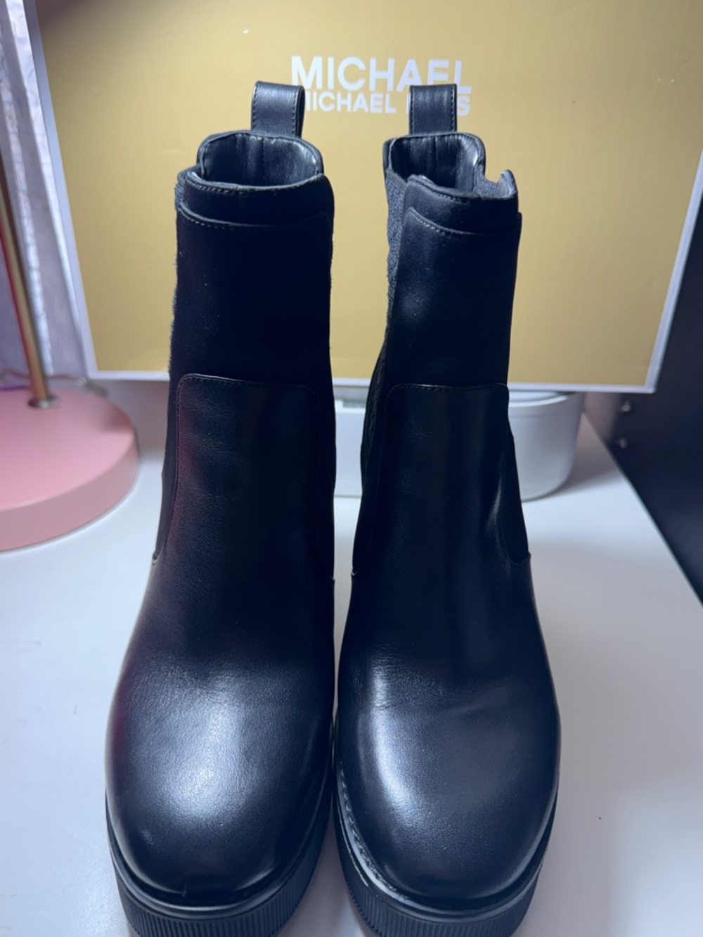 Michael Kors Black Leather Platform Chelsea Boots